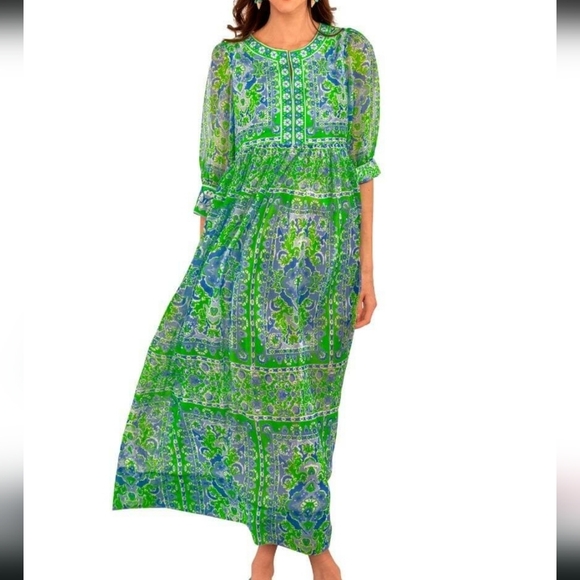 Gretchen Scott Designs Dresses & Skirts - Gretchen Scott Borderline Maxi Dress Watteau Vibrant Green and Blue